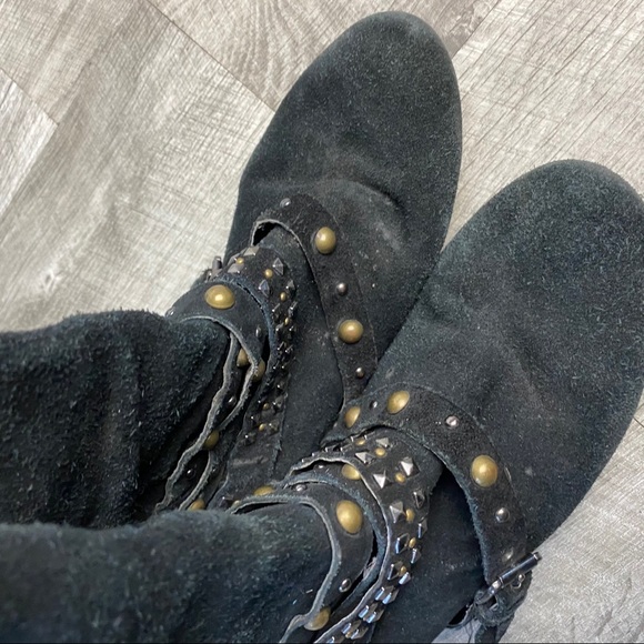 Bakers black tall suede riding boots studded ankle - Picture 8 of 8